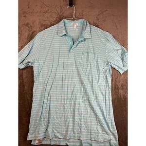 Peter Millar‎ Polo Shirt Size Large Men's Blue white aqua  Stripe Pocket Golf